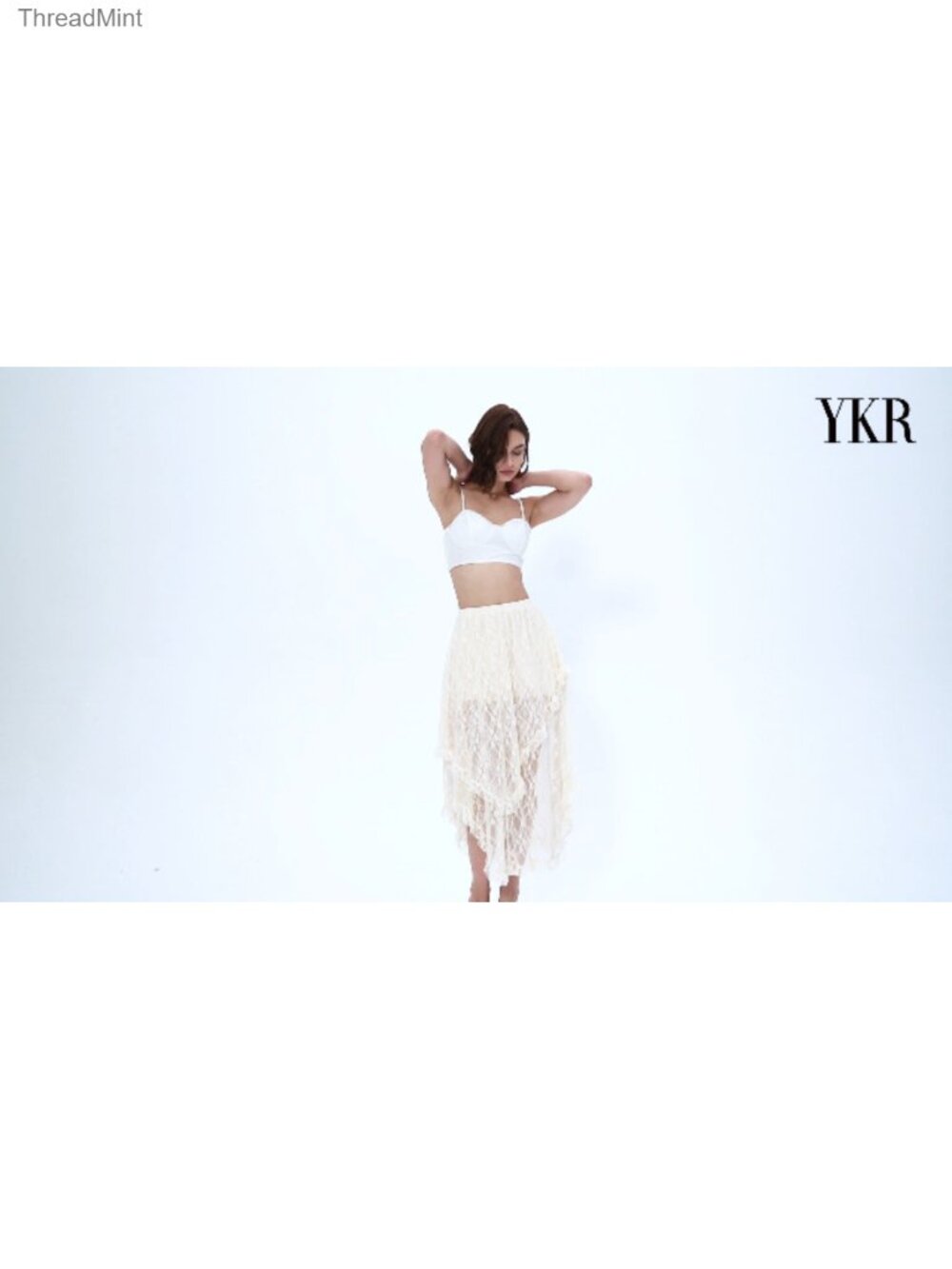 Lace Asymmetrical Layered Hem See-Through Flowy Maxi Skirt - Picture 6 of 6